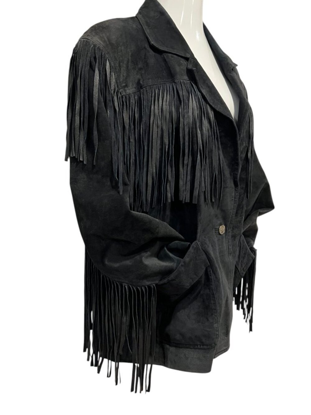 Learsi Vintage Western Fringe Suede Leather Jacket, Black, M - Picture 10 of 12
